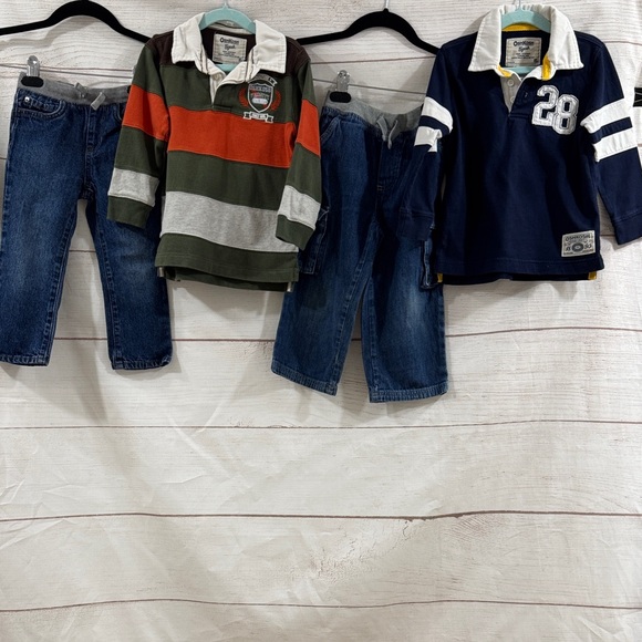 Bundle 4 Boys long sleeve polo Striped Kids Rugby Shirts Jeans size 3T Osh Kosh - Picture 1 of 16